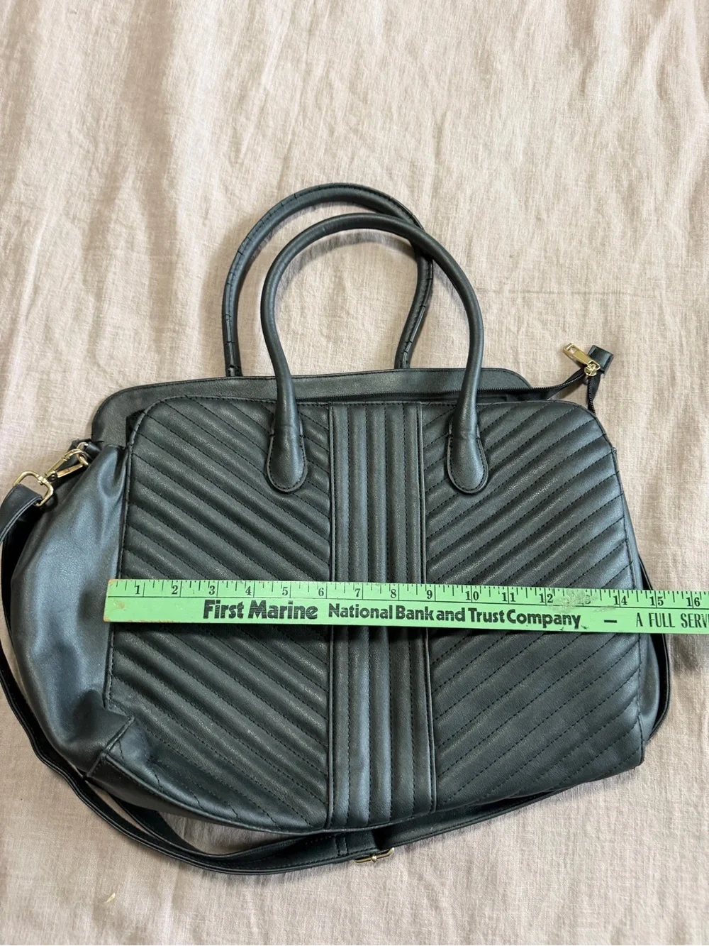Classic Black Quilted Women's Satchel Laptop Bag Divided Padded Work Briefcase